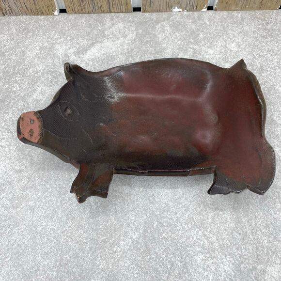 Pottery Pig Dish Ceramic Reddish Brown Unique 8” x 5” Trinket Dish Soap Dish - Picture 1 of 8